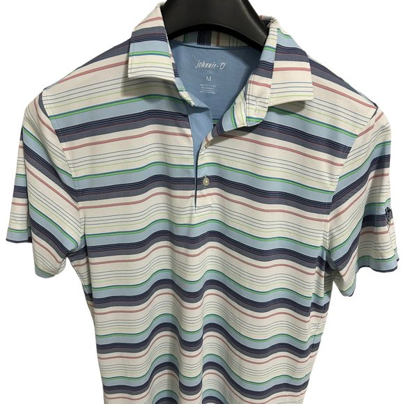 Johnnie-O Striped Men’s Polo Shirt Size Medium Short Sleeve Logo - Picture 1 of 7